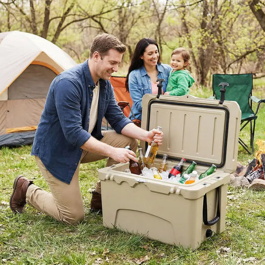 45 Quart Portable Hard Cooler Insulated Ice Chest Keeps Cool for up to 6 Days-Khaki