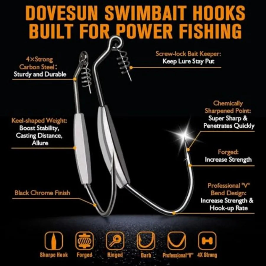 12PCS/44PCS Weighted Swimbait Hooks Weighted Fishing Hooks Saltwater Freshwater Worm Weedless Hooks for Bass Fishing 3/0 4/0 5/
