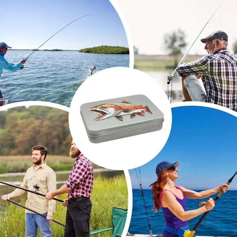 Fly Fishing Box Large Metal Fishing Hook Box Trout Fly Print Flyfishing Storage And Organization Box Fishing Accessories For