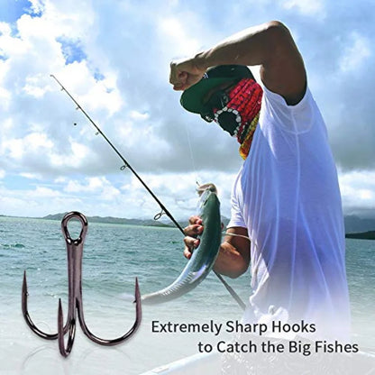 Fishing Hooks Treble Hooks Kit for Saltwater Freshwater, High Carbon Steel Strong Sharp Round Bend for Catfish Trout Hard Baits
