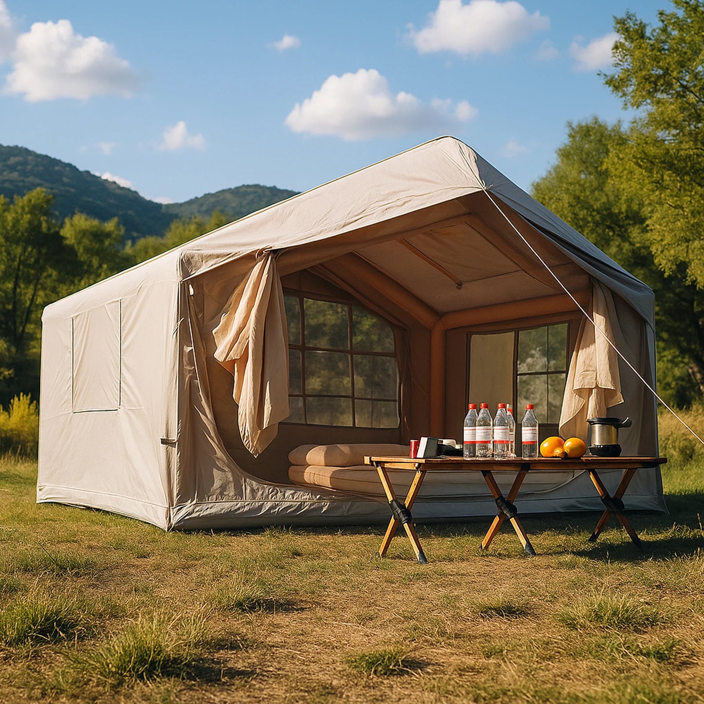 80.7 Square Feet Inflatable Tent with Air Conditioning Vent,4 Season Glamping Blow up Tent for Camping,Waterproof Oxford Fabric