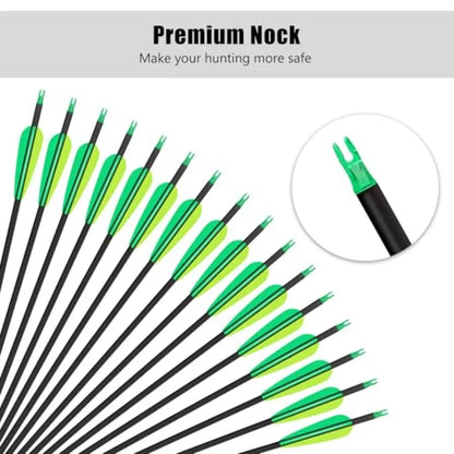 14 Pack 30 Archery Carbon Arrows Practice Hunting Arrow with Removable Tips Shaft Spine 500 Suitable for Recurve Bows