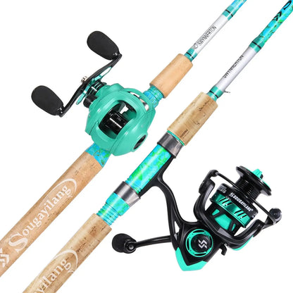 2-Piece 5'6" Graphite & Fiberglass Fishing Rod Combo with Quickset Anti-Reverse Reel, Durable and Strong (1 or 2 Pack)