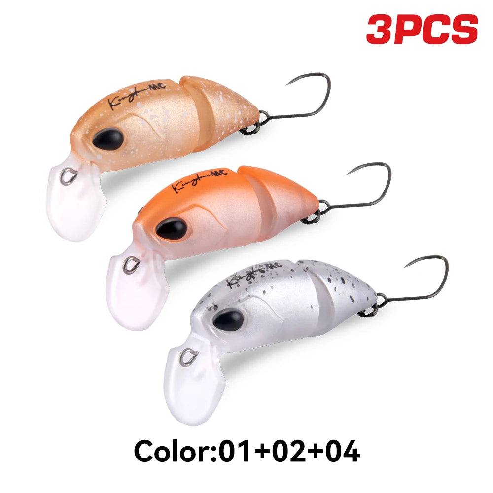 Kingdom 3pcs/pack 2 Section Minnow Lure  2.3g 37mm Floating S-shaped wobble Artificial Baits Topwater Swimbaits For Bass Trout Pike Fishing