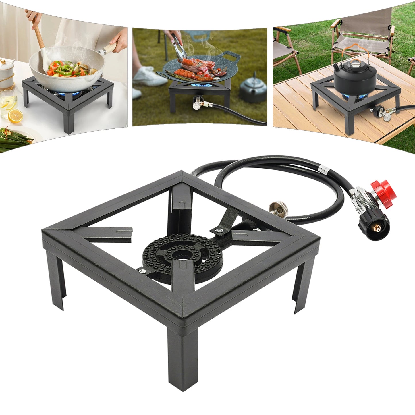 8000w Cast Iron Camping Stove, Portable Propane Gas Burner Compact Outdoor Single Burner for Hiking Picnic BBQ Emergency Use