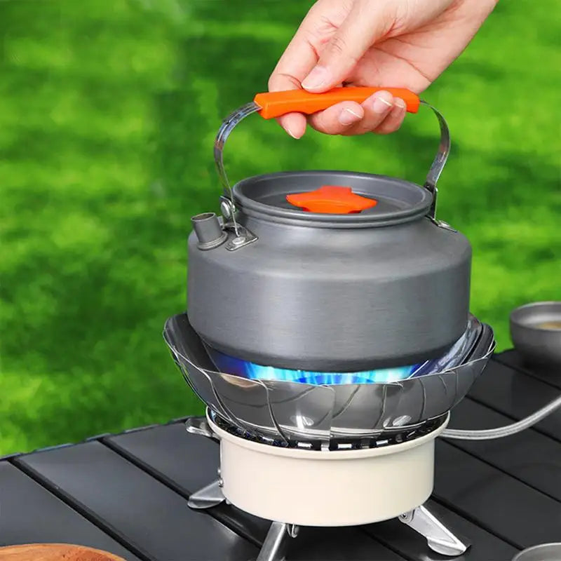 Camp Stove Propane Camping Cook Stove Foldable Adjustable Flower Shield Stainless Cassette Burner Piezoelectric Ignition