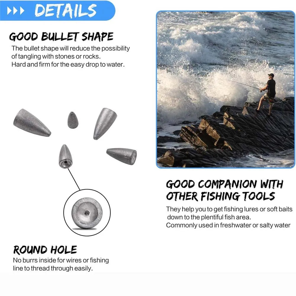 Bullet Fishing Weights for Bass lure Fishing Texas Rigs Worm Weights Carolina rig Fishing Sinkers Fishing Tackle Accessories