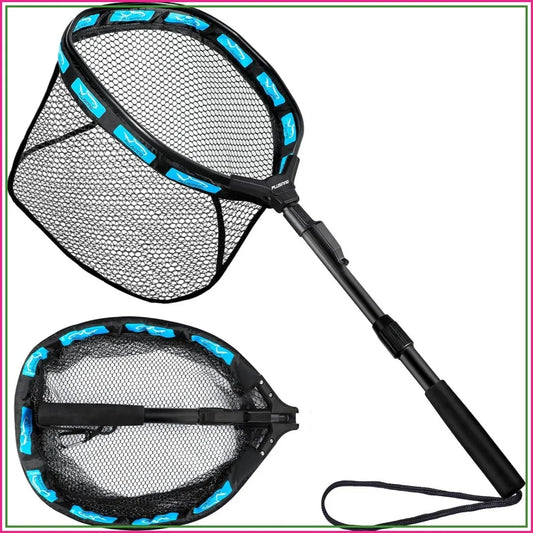 Fishing Net Floating Landing Net with Fixed Foldable Telescopic Pole Handle, Bass Trout Fishing Nets with Nylon Mesh for Pond Lake River, Fishing Gear Gifts for Men Anglers