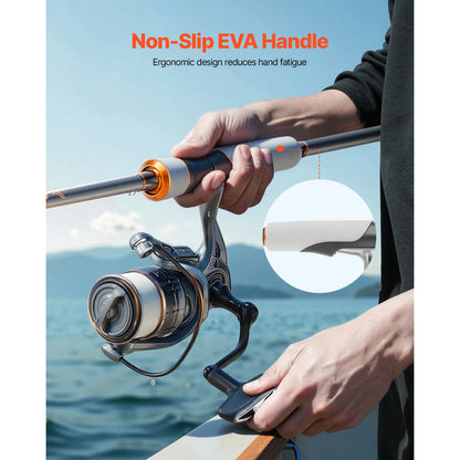SucceBuy Rod and Fishing Reel Combo IM6/7 Carbon Fiber Spinning Rod with 6.5/7 ft Two-Piece 7+1 Ball Bearings EVA Handle Guides