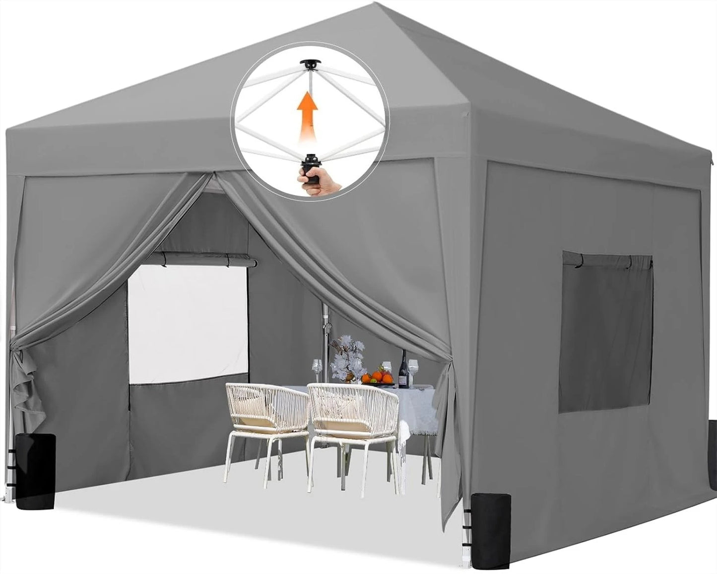 10x10 Pop up Canopy Tent with Sidewalls and Roll-up Ventilated Windows, One Person Easy Setup, Outdoor, Customized