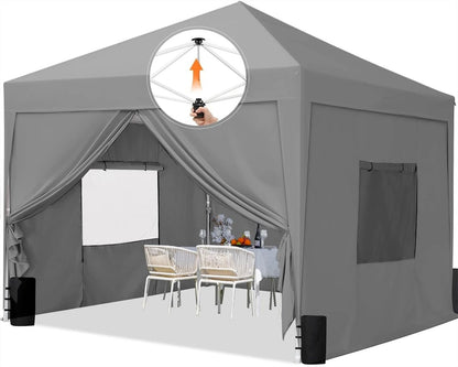 10x10 Pop up Canopy Tent with Sidewalls and Roll-up Ventilated Windows, One Person Easy Setup, Outdoor, Customized