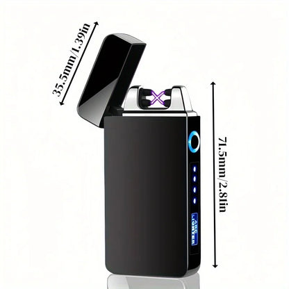 Windproof Dual Arc Plasma Lighter Metal Electric USB Rechargeable Flameless Lighter LED Power Display Portable Candles Camping