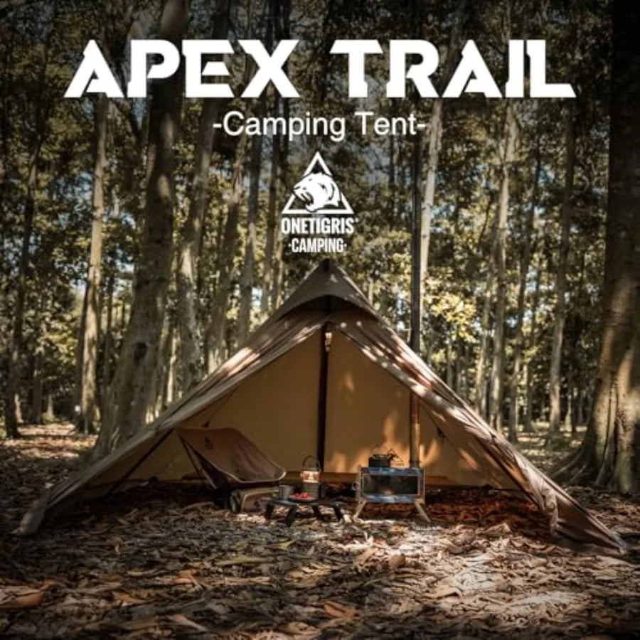 Trail Teepee Tent, Waterproof Windproof Hot Tent with Stove Jack, 2 Person Tent for Camping, Hiking, Bushcraft, Bikepacking, Tra
