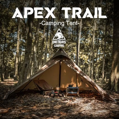 Trail Teepee Tent, Waterproof Windproof Hot Tent with Stove Jack, 2 Person Tent for Camping, Hiking, Bushcraft, Bikepacking, Tra