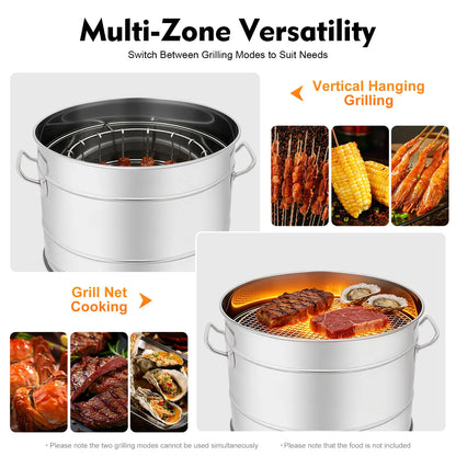 Charcoal Barbecue Grill Portable Outdoor- 360° Even Heating Stainless Steel Oil-Carbon Separation with 50 Skewers Camping/Picnic