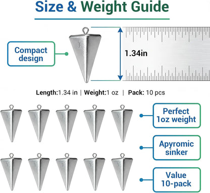 Fishing Weights Pyramid Sinkers Kit 1oz 2oz 3oz 4oz for Ocean Saltwater Surf Fishing Gear Tackle