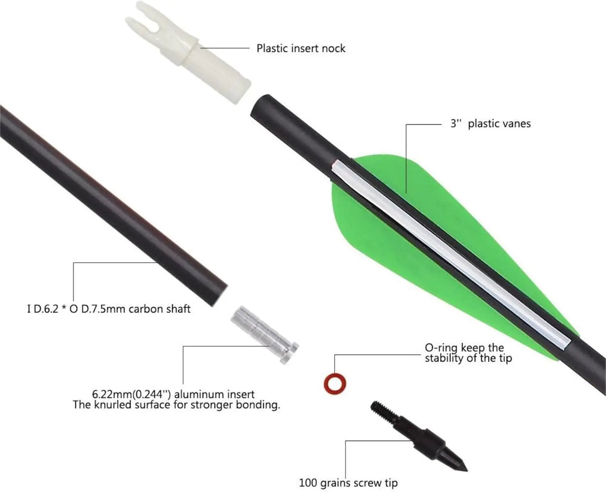YLS Carbon Archery Arrows Practice Arrows Detachable Arrowhead and Nock 4 inch Streamlined TPU Feathers Perfect