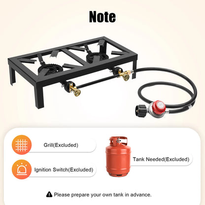 8000W Dual Burner Cast Iron Gas Camping Stove Portable for Outdoor Camping Picnic Hiking BBQ