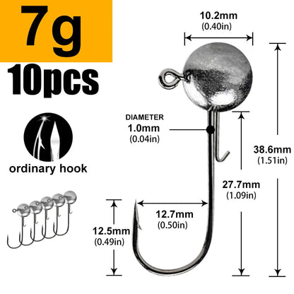 1g 2g 3g 4g -20g all size fishing jig head hook for worm soft lure bait ,round head crank jigging fishing hooks