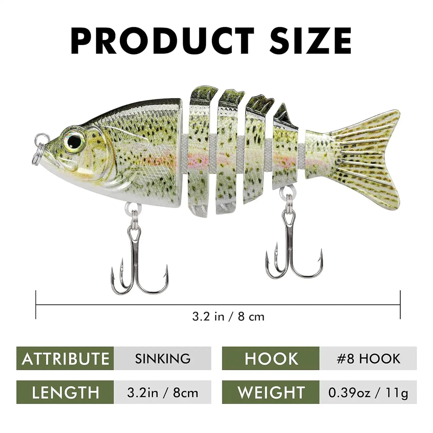 Easy Catch Fishing Lures with BKK Hooks, Wiggling, Vibrating, Rattling, Gurgling, Heavy-Duty Dyneema Fiber Jointed Swimbaits for Bass, Trout, Crappie