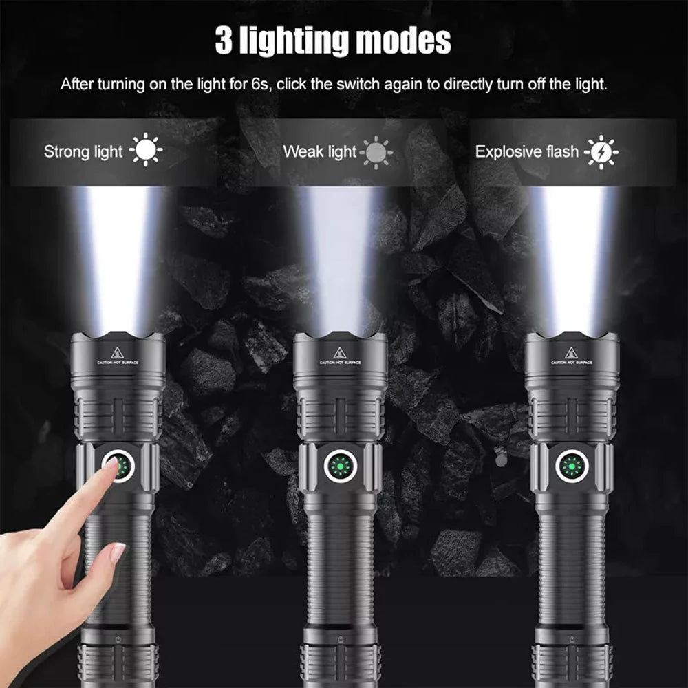 IP65 High Lumen Tactical Flashlight 3 Modes Rechargeable Battery Aluminum Alloy LED Weapon Light with Picatinny Rail Mount Sport