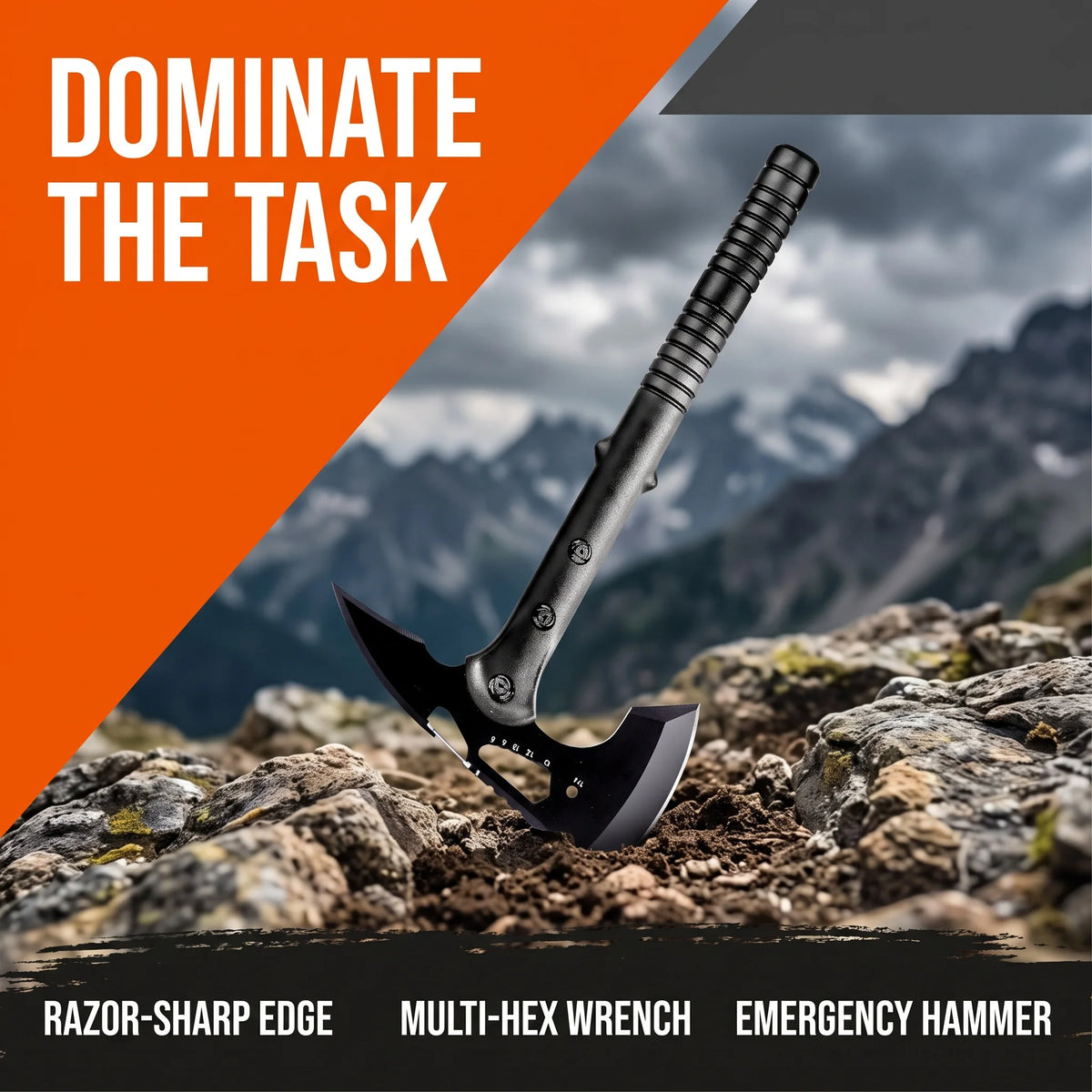 Multifunctional Outdoor Camping Utility Axe Non-slip Ribbed Handle Triple Rivet Reinforced With Bottle Opener Hex Wrench Emergency Hammer Portable Survival Gear For Camping Hiking Backpacking