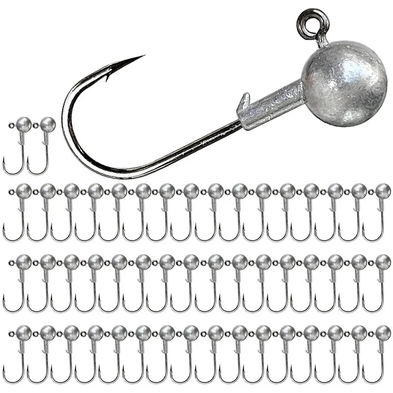 50pcs Round Ball Jig Heads Fishing Hooks for Saltwater Freshwater Swimbait Bass Trout Crappie 1/32 1/16 1/8 oz