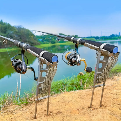 Automatic Spring Fishing Rod Holder, Adjustable Folding Stainless Steel, Ideal for Hands-Free Ground Fishing（2Pcs）