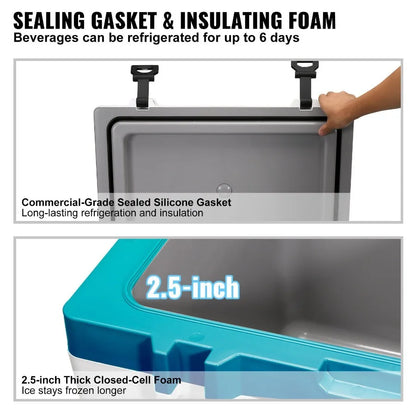 Insulated Portable Cooler 52 qt Holds 50 Cans Ice Retention Hard Cooler with Heavy Duty Handle Ice Chest Lunch Box for Camping