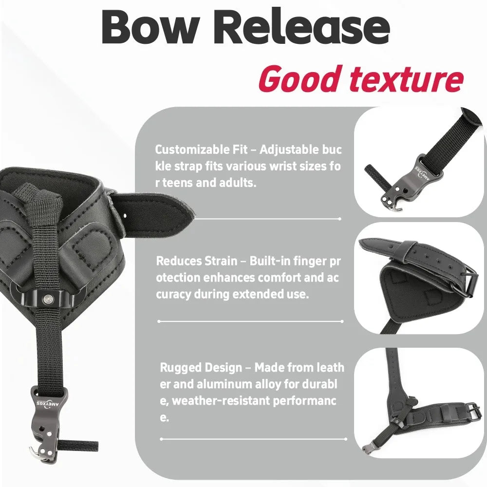 Archery Release Aids Index Finger Hook Compound Bow Hunting Wrist Strap Trigger Leather + Alloy Target Shooting Accessory