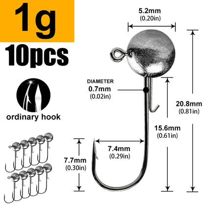 1g 2g 3g 4g -20g all size fishing jig head hook for worm soft lure bait ,round head crank jigging fishing hooks