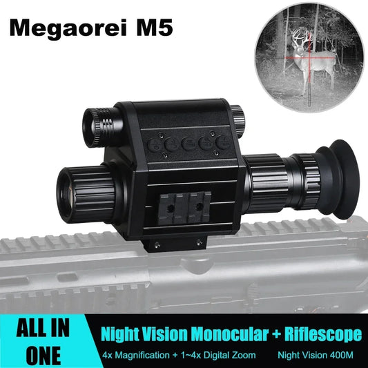 Ultimate Night Vision Riflescope Monocular All in One 1080P Video Photo Record IR 850nm Digital Camera for Hunting Megaorei M5