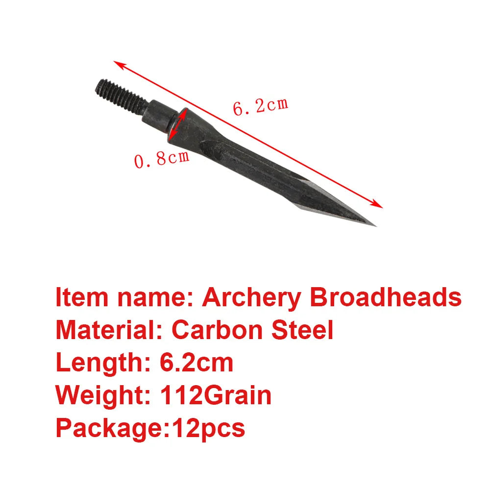 12pcs Archery Blade Broadheads 112Grain Arrowhead Carbon Steel Screw-in Arrowheads Points Tips Archery Target Hunting Shooting