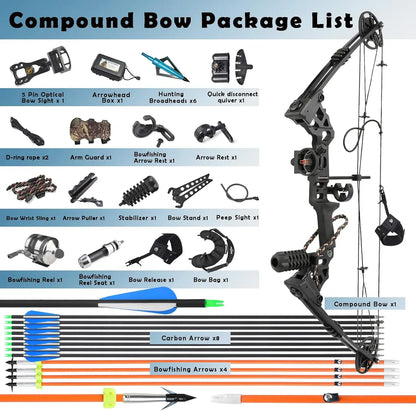 Archery Bowfishing Compound Bow Kit Ready to Fish Kit with Bowfishing Reel, Bow Fishing Arrows Right & Left Handed for Adult/You