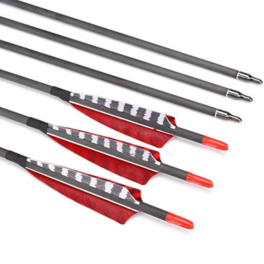 Pure Carbon Arrows 600 700 Spine 30 Inch Turkey Feather Fletching Screw in Field Points Targeting Hunting for Traditional Long