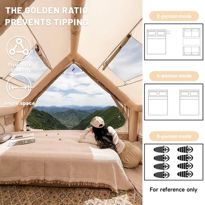 PAKICETUS Large Inflatable Camping Tent with Skylight, Quick Air-Flow & Breathable Mesh Design, Summer Glamping Hot Tents for Ca