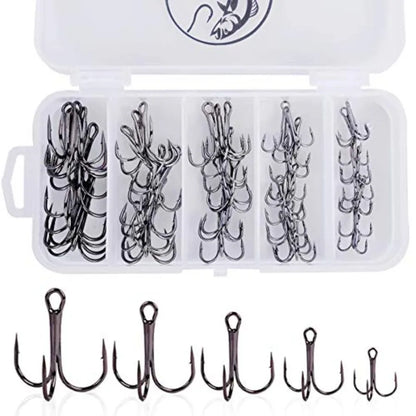 Fishing Hooks Treble Hooks Kit for Saltwater Freshwater, High Carbon Steel Strong Sharp Round Bend for Catfish Trout Hard Baits
