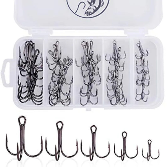 Fishing Hooks Treble Hooks Kit for Saltwater Freshwater, High Carbon Steel Strong Sharp Round Bend for Catfish Trout Hard Baits