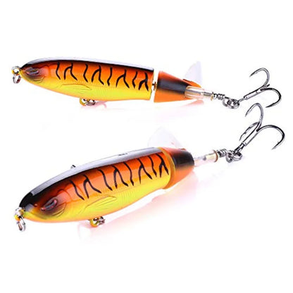 Topwater Fishing Lures With Storage Box, Whopper Popper for Bass, Catfish, Pike, Perch - Floating Pencil Bait With Rotating Tai