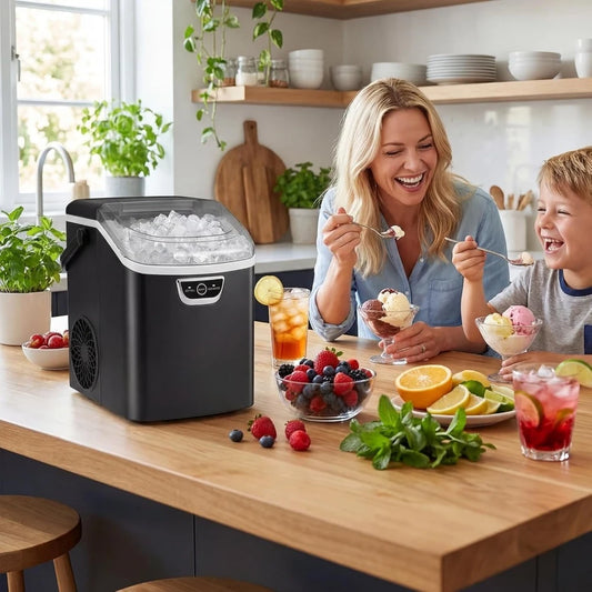 Nugget Ice Maker Countertop with Handle, 33 Lbs 24H Soft Chewable Ice, Ready in 6 Mins, Auto-Cleaning, Audible Ice Full Alarm