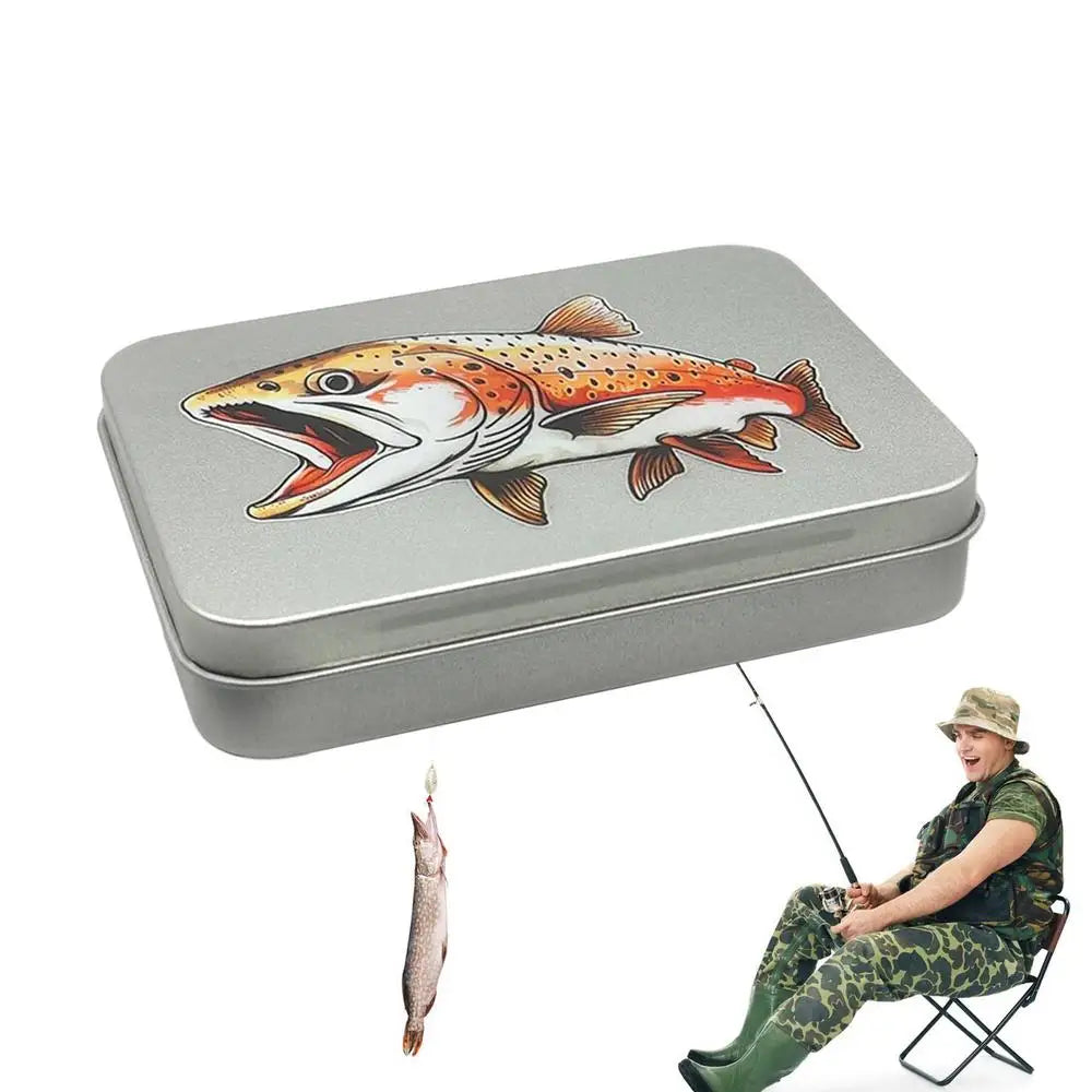 Fly Fishing Box Large Metal Fishing Hook Box Trout Fly Print Flyfishing Storage And Organization Box Fishing Accessories For