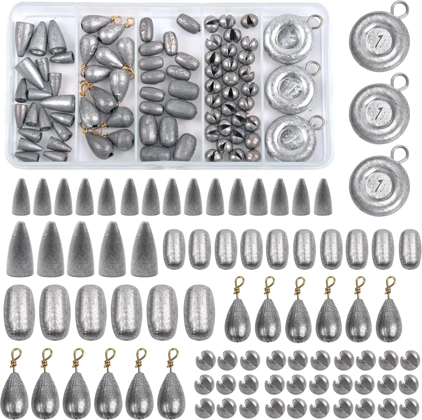 81pcs Fishing Weight Sinkers Kit with Tackle Box, Assorted Drop Bass Split Shot Coin Weights for Saltwater Casting