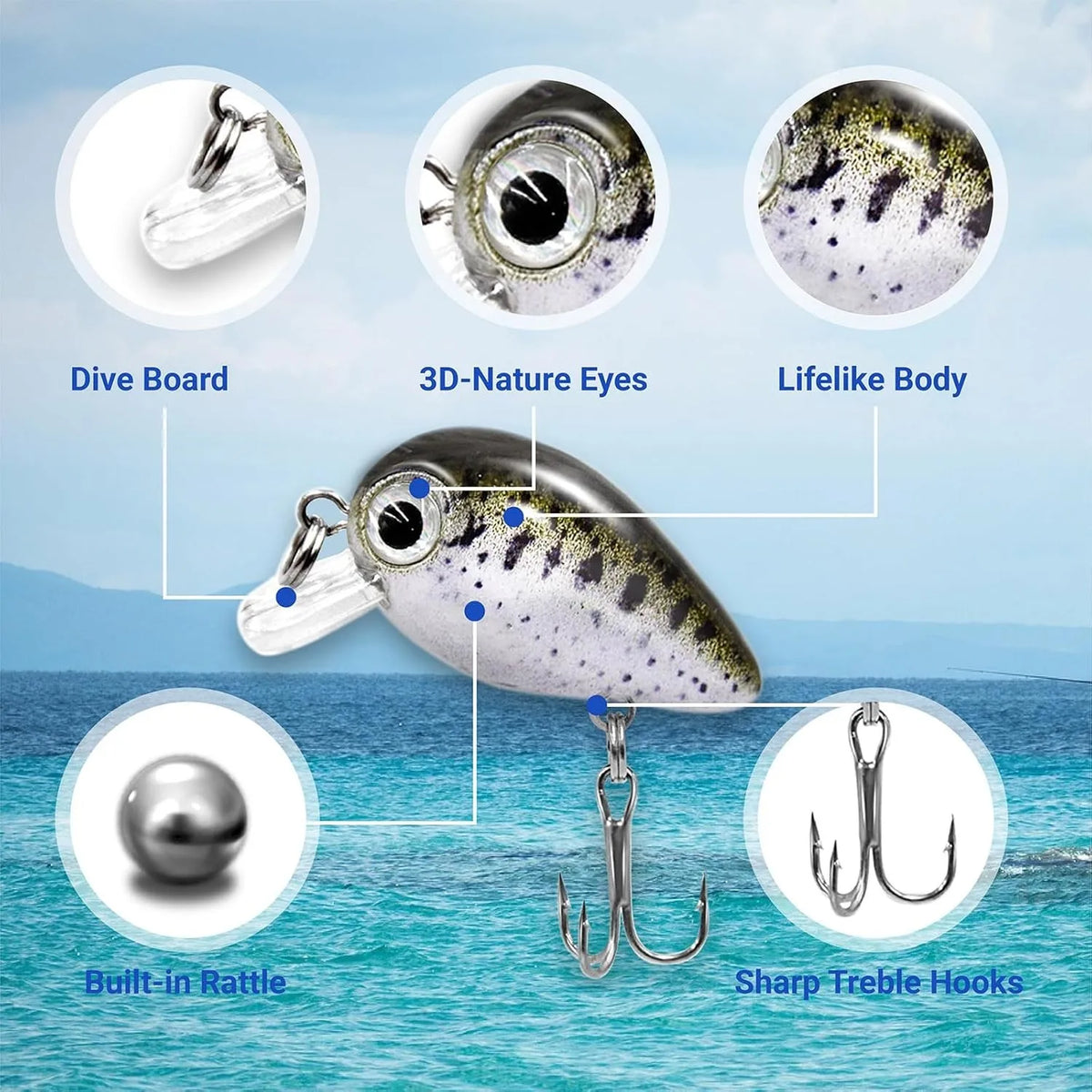 5pcs Micro Crankbait Fishing Lures for Bass Trout Topwater Lures Kit 3cm 1.5g