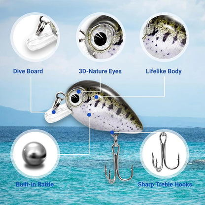 5pcs Micro Crankbait Fishing Lures for Bass Trout Topwater Lures Kit 3cm 1.5g