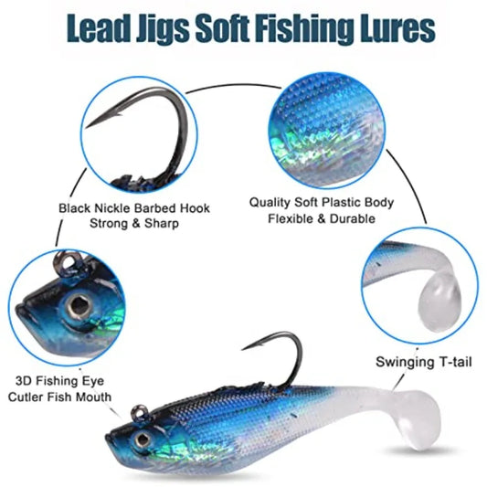Pre-Rigged Jig Head Soft Fishing Lures, Paddle Tail Swimbaits for Bass Fishing Shad Freshwater Saltwater Fishing Trout Pike Wal