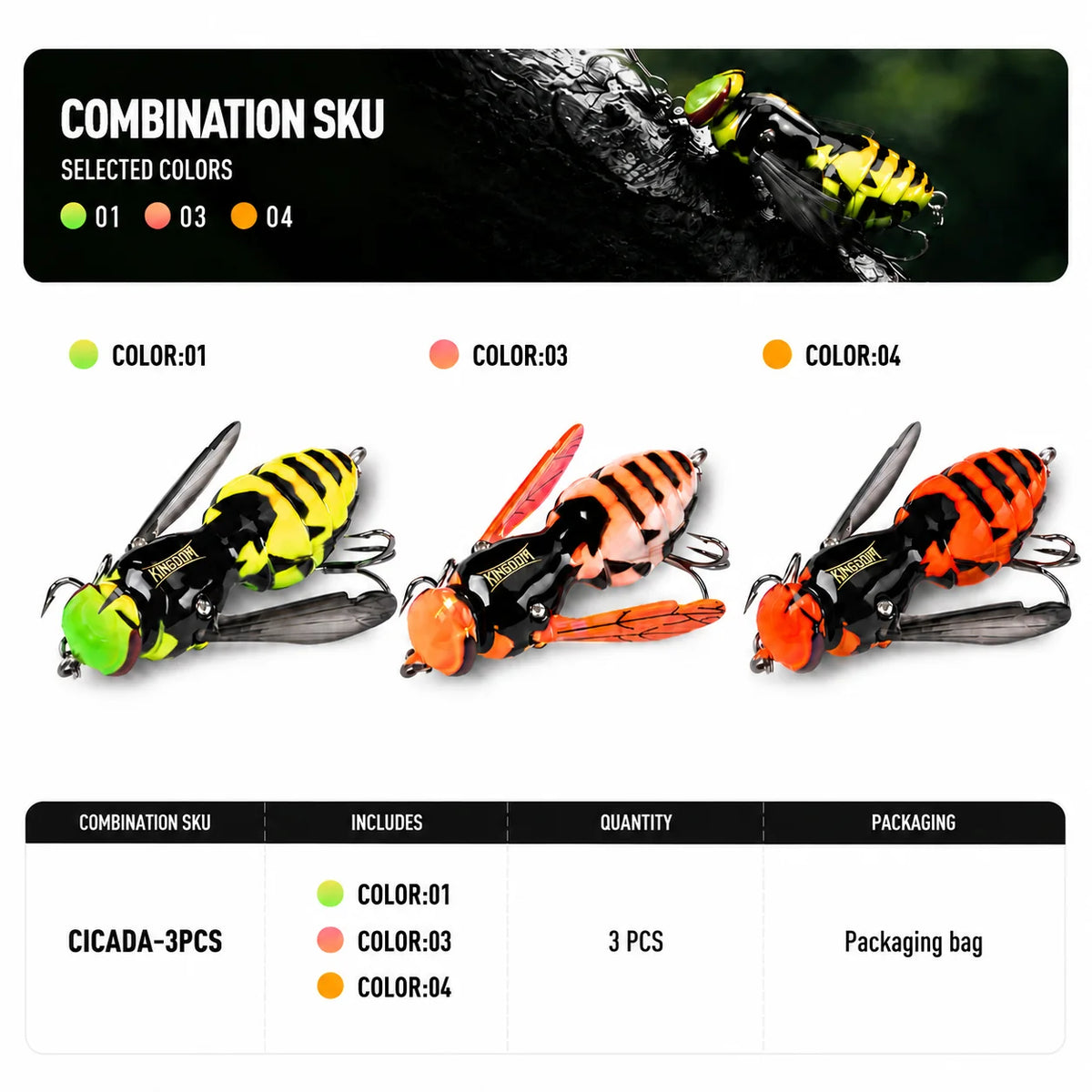 Kingdom 3pcs Floating Wasp Bait 4.2g 6.6g 40mm 48mm Artificial Insect Bionic Fishing Lure Hard Baits Bass Pike Fishing Wobbler