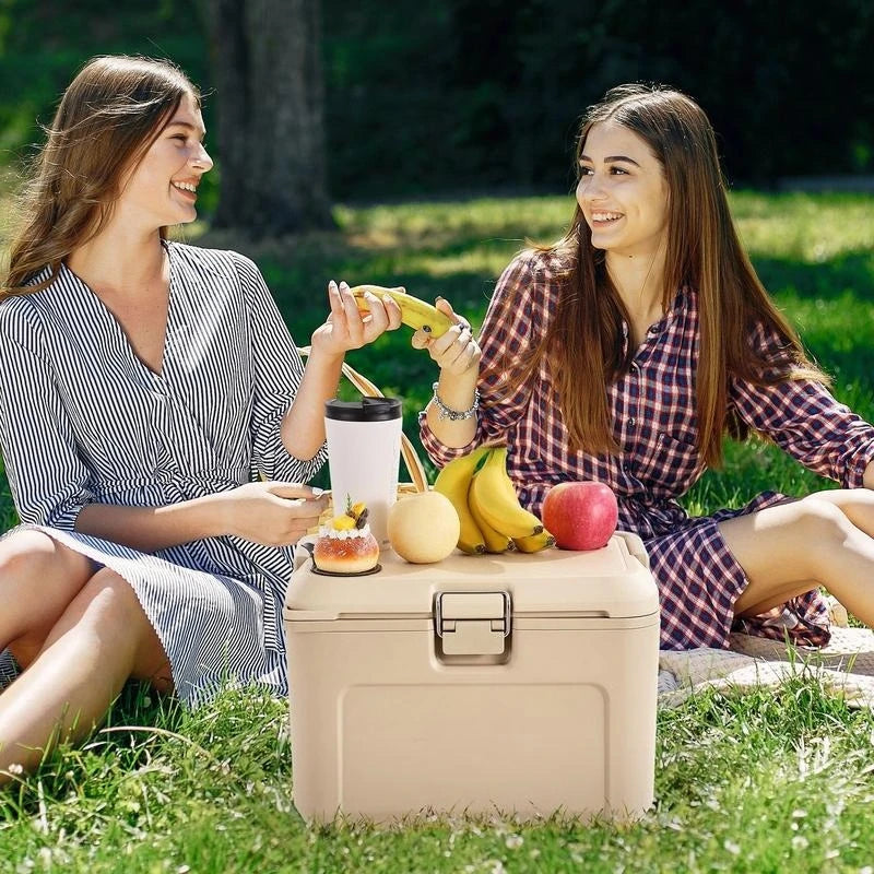Portable Cooler, 16.5 QT Hard Cooler with Ice Retention, Heavy-Duty Handles and Cup Holder, Lightweight Rigid Material Insulated Portable Cooler, Suitable for Family Picnics and Short Trips