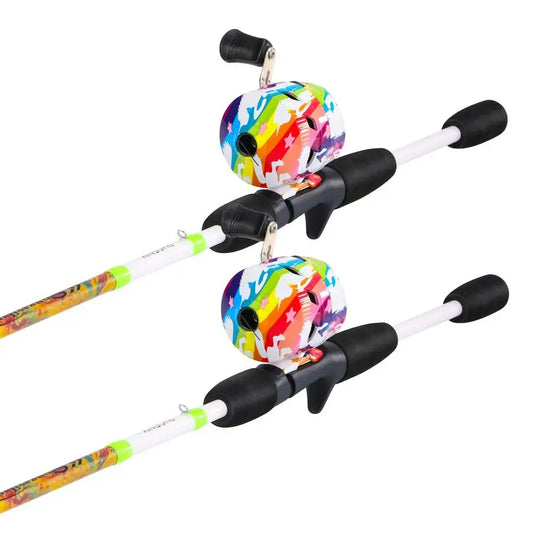 Spincast Reel Fishing Rod Combos,56 2Piece Fiberglass Rods with EVA Handle, Quickset AntiReverse Fishing Reels1Pack 2Pack