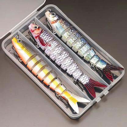 ANFS Fishing Lure kit of 3pcs with Lure Box, 8 Segment Multi Jointed Artificial Bait Slow Sinking Bionic Fishing Bait ,Cool Fishing Gear