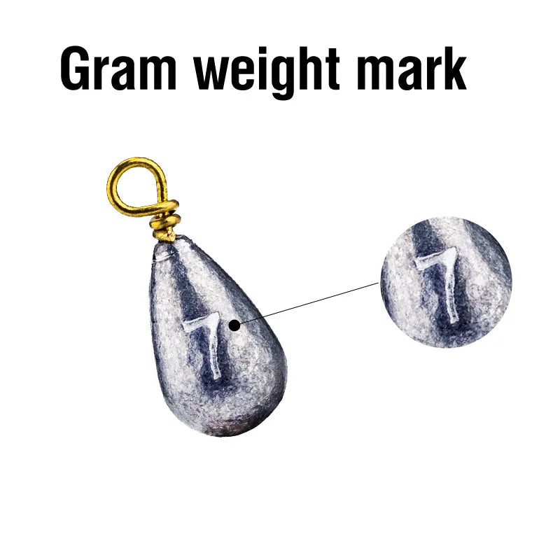 22Pcs/Box Fishing Sinkers Drop-shaped Fishing Weights With Swivel Ring Accessories Swivel Pesca Metal Jig Cast Tackle Sinker